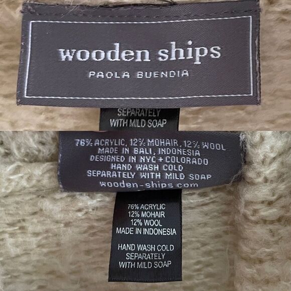 WOODEN SHIPS Paola Buendia Wool Mohair Open Front Cardigan Sweater Cream L - Picture 8 of 9